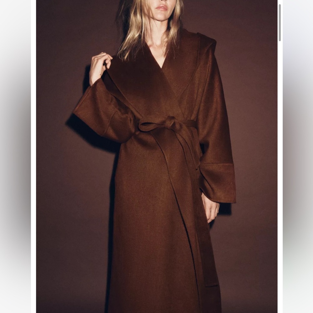 Zara NWT ZW Collection Limited Edition long belted wool coat brown 7522/253